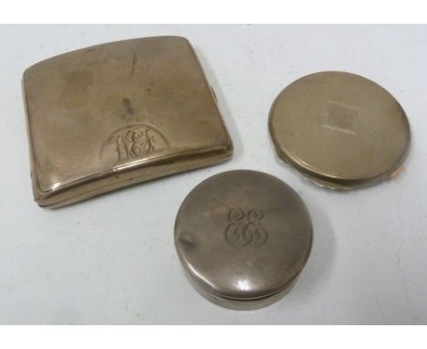 THREE PIECES OF EDWARD VII AND LATER SILVER, COMPRISING; CURBED, OBLONG POCKET CIGARETTE CASE, Birmingham 1908, and TWO COMPA