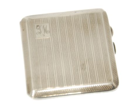 GEORGE V ENGINE TURNED SILVER POCKET CIGARETTE CASE, of canted oblong form, initialled, 3 1/4" x 3 1/8" (8.3cm x 8cm) Birming
