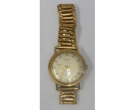 ROAMER GENT'S 'PREMIER' INCABLOC 9ct GOLD CASED WRIST WATCH, the 17 jewel movement with circular silvered dial having gilt Ro