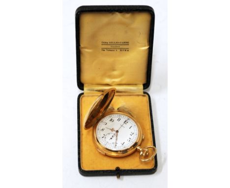 INVICTA 'REPETITION' 18k GOLD PLAIN HUNTING CASED POCKET WATCH, with keyless repeater movement with centre seconds fly back o