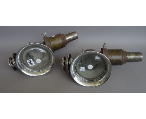 A pair of German automobile lamps, early 20th century, chrome and brass with applied plaque 'HERM RIEMANN CHEMNITZ GABLENZ GE