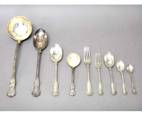 A silver Princes pattern part table service, comprising; eighteen tablespoons, London 1904, a pair of sauce ladles, London 19