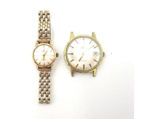 An Omega gold circular cased lady's wristwatch, the signed circular silvered dial with gilt arrow shaped numerals, on a gilt 