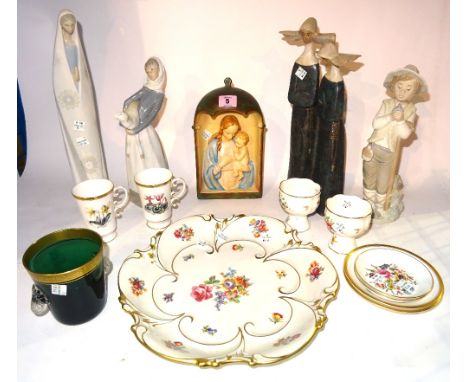 Ceramics, including; a Goebel ceramic wall hanging depicting Madonna and child, Lladro figures, Worcester and Minton ceramics