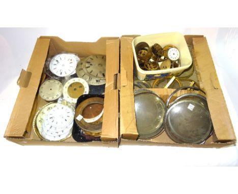 Horological interest, a quantity of clock parts, dials, lenses, back plates and sundry, (qty).  S2M