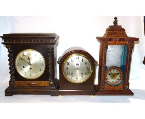 A group of five 20th century mahogany mantel clocks, including an 8 day mahogany clock, 28cm. (5). S4M