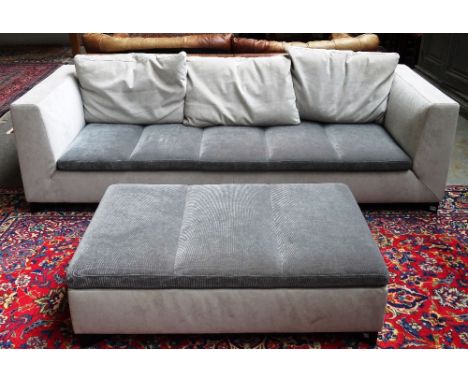 LIGNE ROSET; a 20th century grey suede upholstered square back sofa, on ebonised supports, 230cm wide x 66cm high, together w