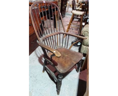 A 19th century ash and elm stick back Windsor chair, on turned supports, 64cm x 105cm high. Provenance; Property from Prudenc