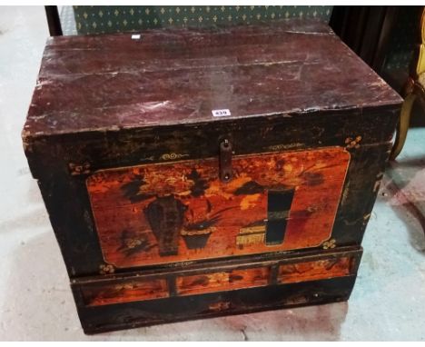 A 20th century Chinese camphor wood trunk, 69cm wide x 68cm high. 