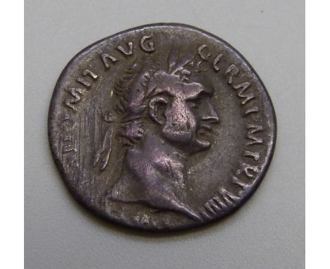 Silver Denarius Domitian (81-96AD), bust of Domitian facing right, reverse-IMP XXI COS XV Cens PPP, Minerva holding spear and