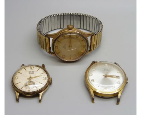 A Smiths De Luxe gold plated manual wind bracelet watch, together with two Smiths Astral watch heads