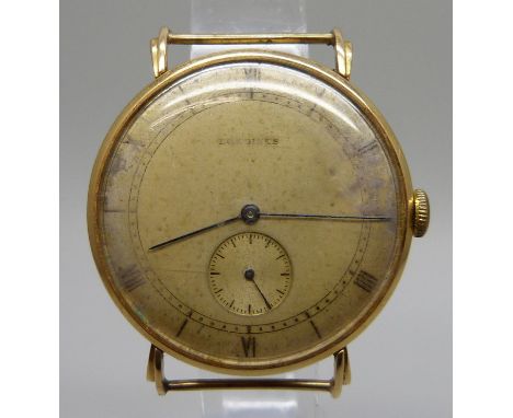 An Art Deco Longines Jumbo wristwatch head, high carat gold case, manual wind movement, lacking the caseback, 38mm