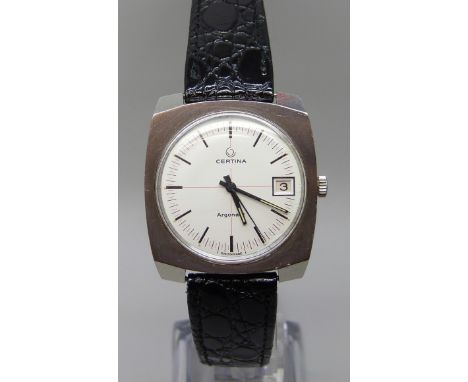 A Certina Argonaut stainless steel manual wind wristwatch, circa 1967, 34mm
