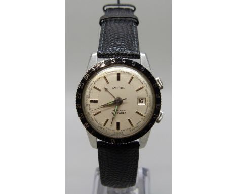An Angelus Datalarm stainless steel manual wind wristwatch, ref. 12/11B, 34mm