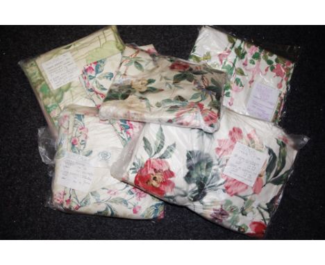 Textiles - vintage curtains Peony pattern, c.1980;  two pairs 1m wide x 1.05m drop;  another pair 1.04m wide x 1.60m drop;  o
