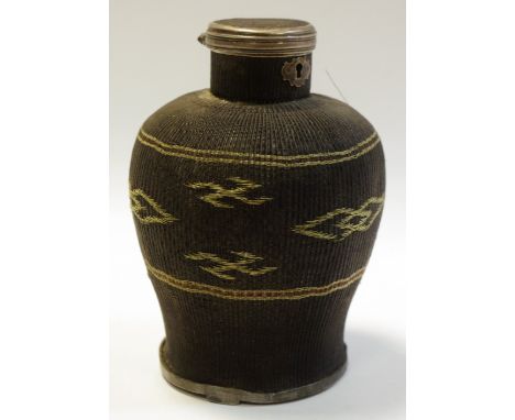 An interesting baluster shaped 'Navajo' wirework flask, white coloured metal mounts 