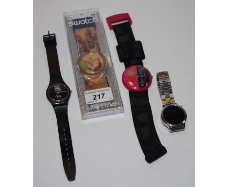 A Pop swatch Vivienne Westwood putti PWK16A circa 1992, original box; a retro Imado LED watch etc. (4)