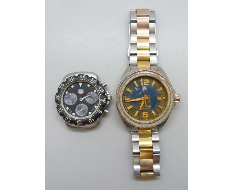 Two Tag Heuer wristwatches, a/f, largest 44mm including crown