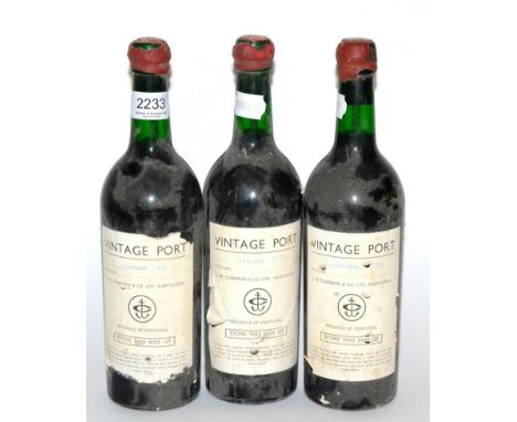 Graham 1970, vintage port, J W Cameron handwritten label (x3) (three bottles) U: into neck, damaged wax capsules, bin soiled 