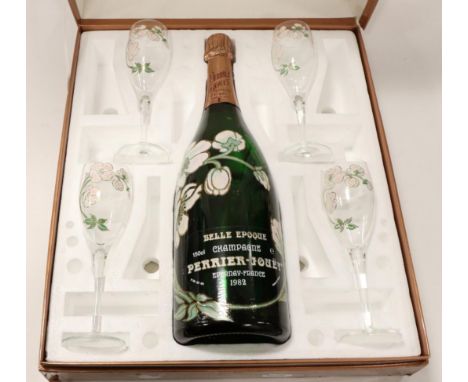 Perrier-Jouet Belle Epoque 1982, vintage champagne, magnum, cased presentation set with four flutes