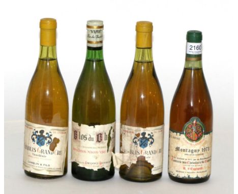 Montagny Tastvin 1973 R d'Esgigny; Chablis Grand Cru Vaudesir Lamblin & Fils (Unknown Vintages) (x2); Macon Vire Clos du Chap