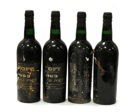 Croft 1963, vintage port (x4) (four bottles) U: all into neck, no labels, capsules clear