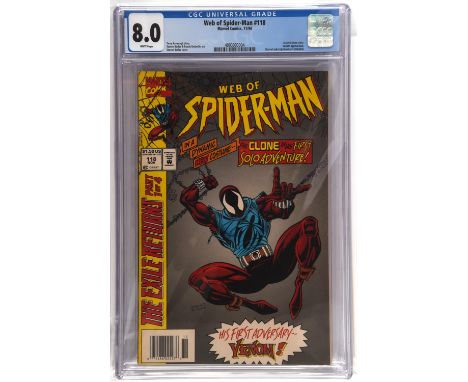 Web of Spider-Man No. 118 CGC Grade 8.0  featuring 1st solo clone story and Venom appearance (Marvel Comics, 1994).1st solo c