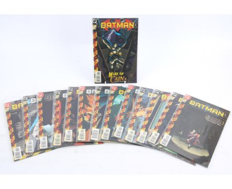 Batman Nos. 560-574  a run of 15 comics featuring 1st appearance of Cassandra Cain (Batgirl) and 2nd Harley Quinn appearance 