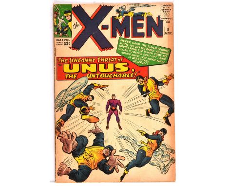 The X-Men No. 8  1st appearance of Unus the Untouchable (Marvel Comics, 1964).Mastermind appearance. Key early X-Men issue.Th