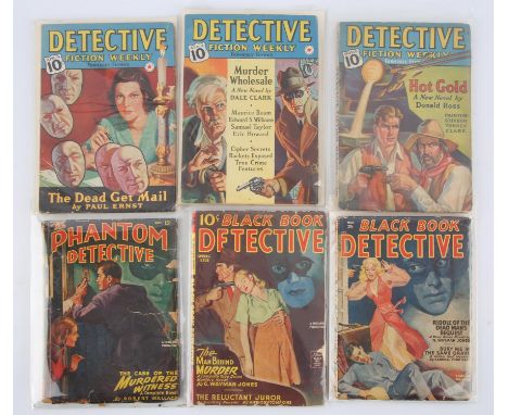 Golden-Age Detective Pulps: a group of 6 Golden-age pulp paperbacks (1937-1947).This lot features:Detective Fiction Weekly No