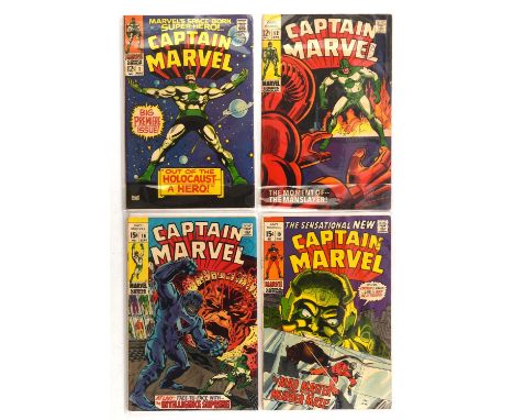 Captain Marvel: a group of 4 issues from the 1st Captain Marvel series featuring 1st issues and notable issues (Marvel Comics