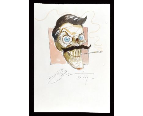 2000AD: Devlin Waugh as Zombie  an original artwork by Simon Davis (2014).Illustrated work, graphite and watercolour to sketc