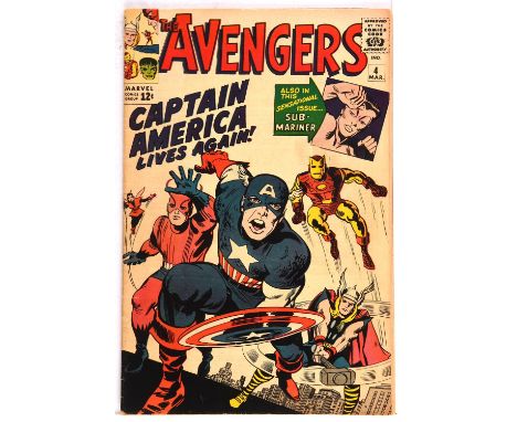 Avengers No. 4 - featuring 1st appearance of Captain America in Silver-Age (Marvel Comics,  1964).1st Silver-Age appearance a