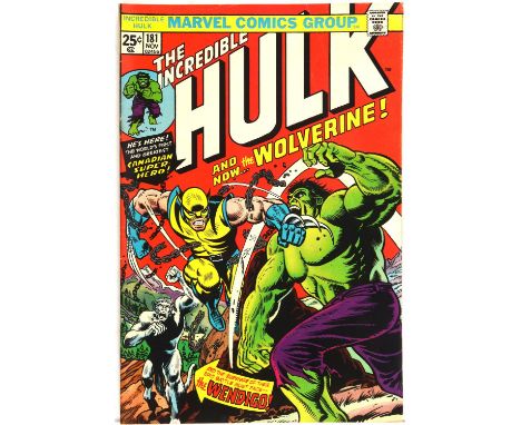 Incredible Hulk No. 181  Iconic 1st appearance and cover of Wolverine (Marvel comics, November 1974).All-time classic Marvel 