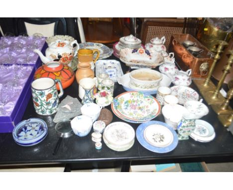 A quantity of various ceramics to include a Poole pottery vase (restored); various teaware; an Imari patterned dish; a potter