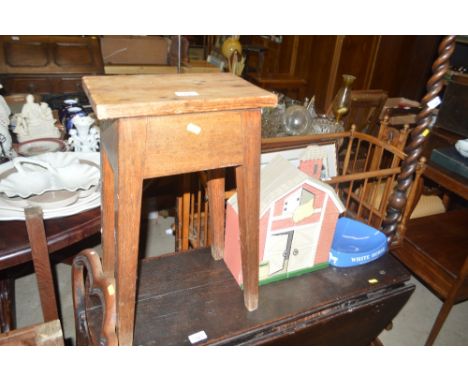 A small pine stool; and a White Horse Scotch Whisky ash tray; and a small wall cabinet in the form of a barn