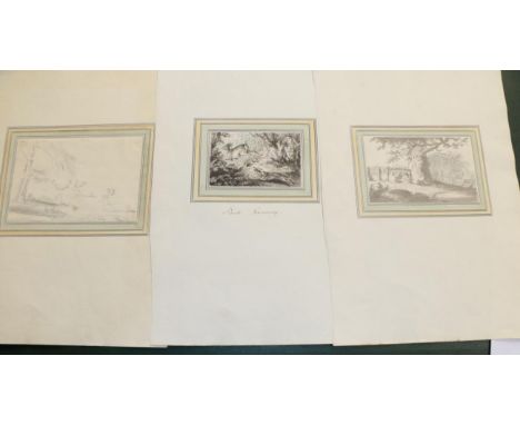 William Samuel Howitt (1765-1822), 'Park Scenery' watercolour en grisaille, 10cm by 15cm, together with a further watercolour