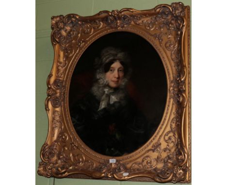 Circle of Margaret Sarah Carpenter (1993-1872), Portrait of a lady in a bonnet, oil on canvas