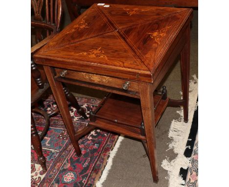 A late Victorian rosewood inlaid envelope card table