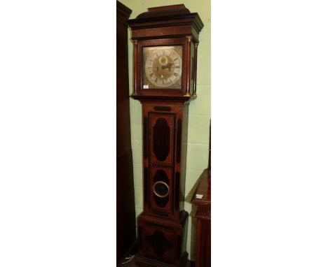 An oak inlaid eight day longcase clock, signed Jno Redshaw, Newcastle, early 18th century, caddied pediment, inlaid case, tru