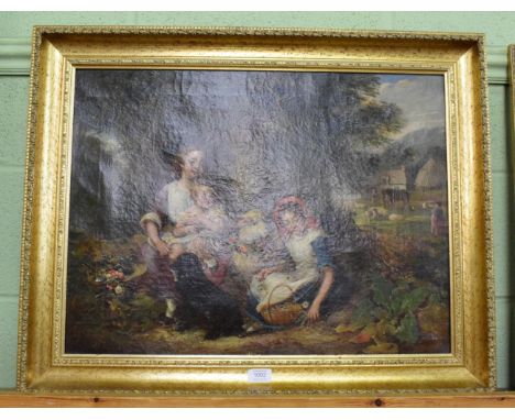 Ambrosini Jerome (1810-1883), Farming family picking flowers, signed and dated 1871, oil on canvas, 47cm by 62.5cm   Canvas i