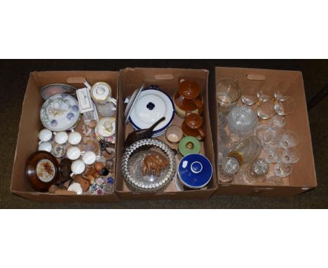 A quantity of household ceramics and glass including Royal Worcester coffee wares; stoneware jugs; glass tazza etc (in three 