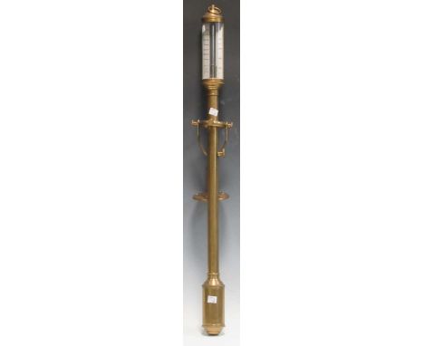 A 20th century marine brass stick barometer with gimbal fitting, signed H.D.F.S.C London, 84 cm