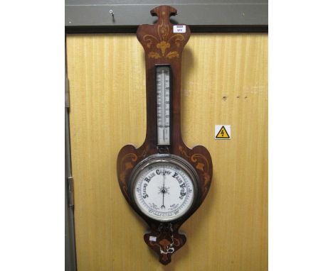 An Art Nouveau inlaid rosewood barometer, 89 x 34cm