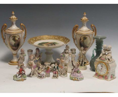 Pair Worcester porcelain vases and covers (damaged) and various china ornaments and figurines
