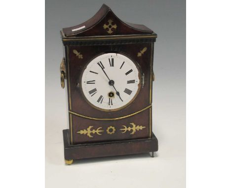 A French Boulle cased timepiece by Henry Marc,Paris with silk hung pendulum, the enamel dial with roman numerals, 22 cms high