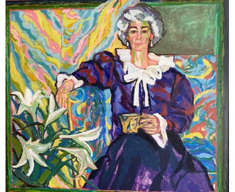 Eugene Fisk (British, 1938-2018), Portrait of Ann West, signed lower left, oil on board, 71 x 81cm