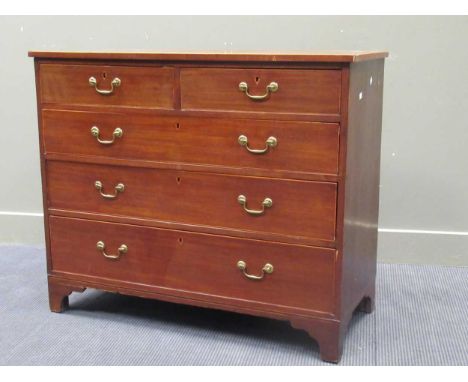 A 19th century mahogany chest of two short over three long drawers raised on bracket feet, 90 x 108 x 50cm
