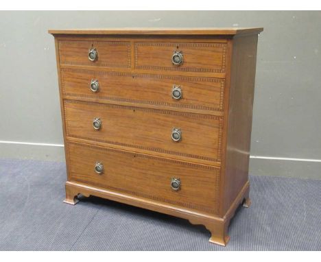A chest of two short over three long graduating drawers raised on outswept bracket feet, 107 x 107 x 55cm