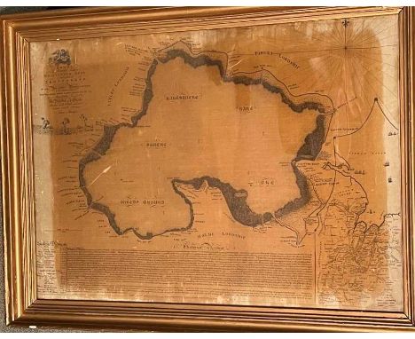 John Bodger. A Share of the Beautiful Fishery of Whittlesea Mere, 18th century print on silk, (circa 1786), old damage to edg
